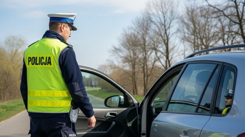 Pijany kierowca mazdy uderzył w słup w Jegłowniku, droga zablokowana